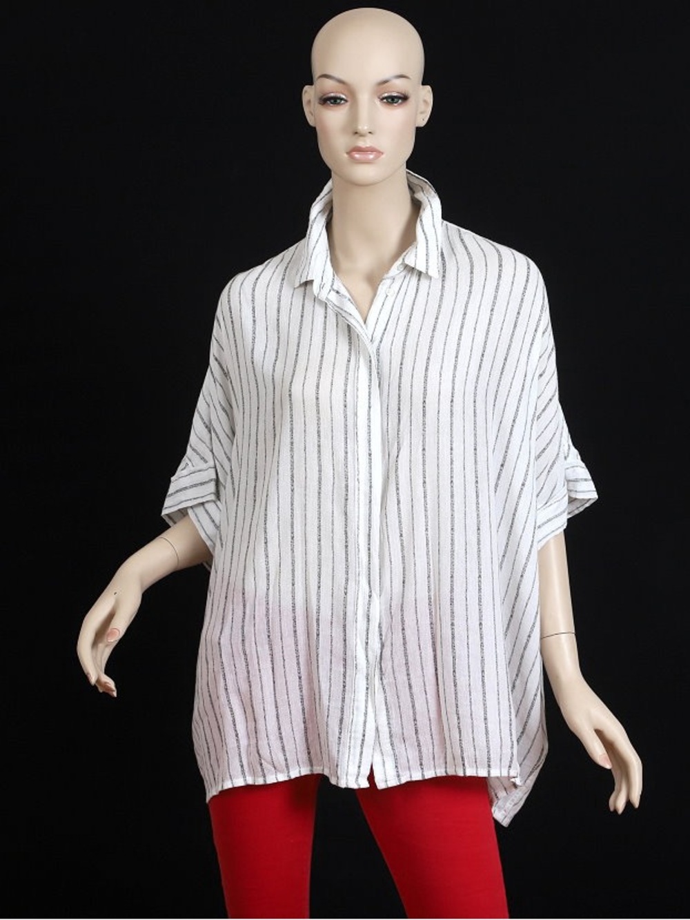 AllSaints White Striped Button-Down Shirt cotton viscose Large